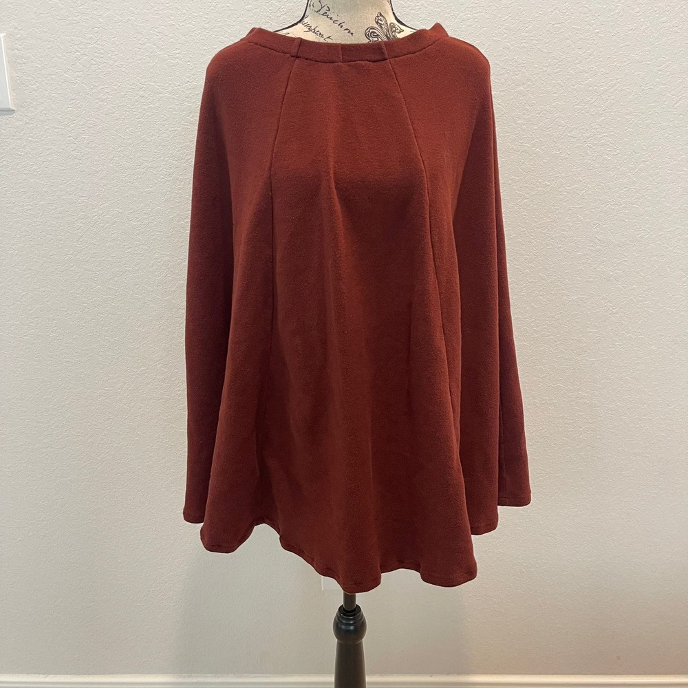 Joan Vass USA Women's Knit‎ Cape Poncho Sweater Top Made in USA Red Orange